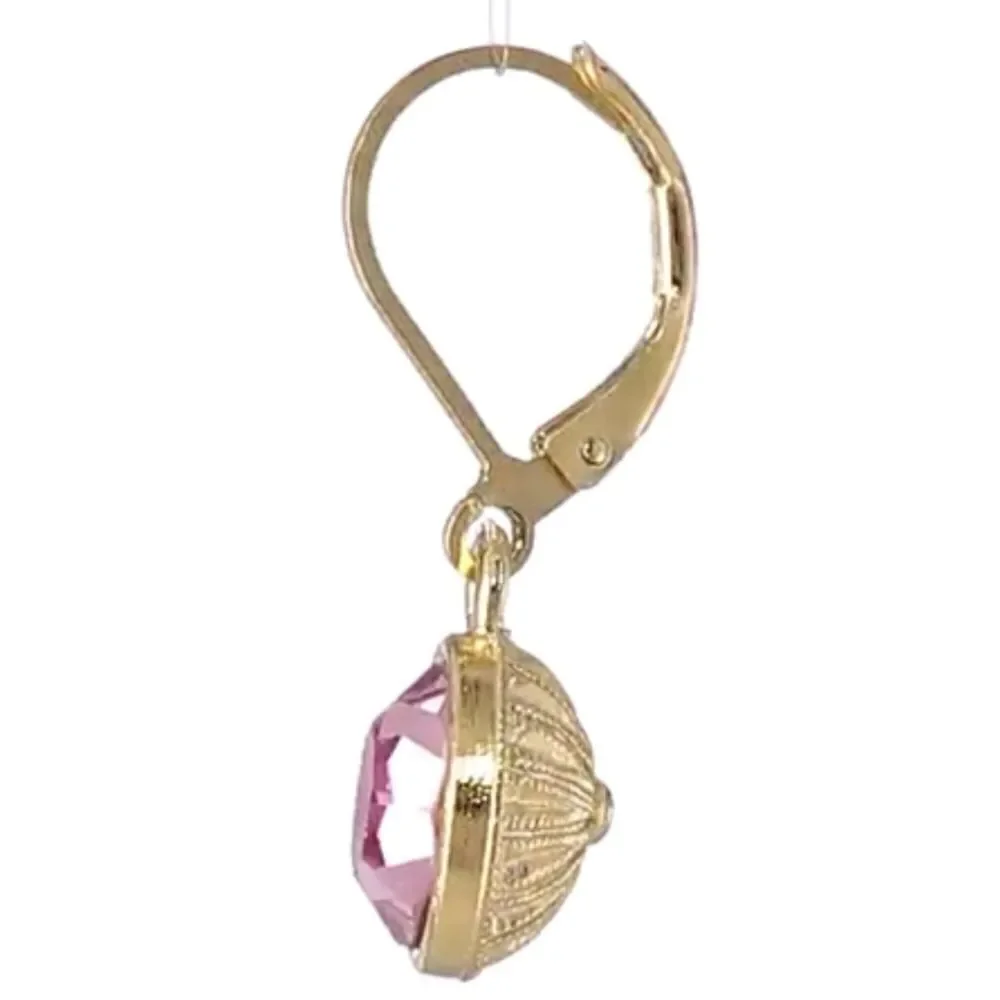 1928 Best of Times Yellow Gold with Pink Sapphire Crystal Bezel Drop Earrings